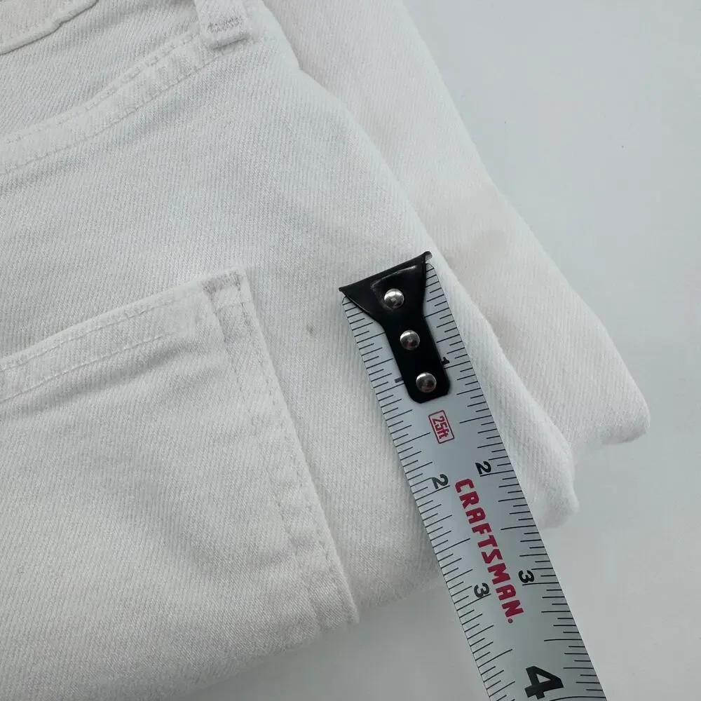 Frank & Eileen Monaghan Mom Jean Sz 32 White Denim Frayed Hem Straight Leg USA - Picture 13 of 13